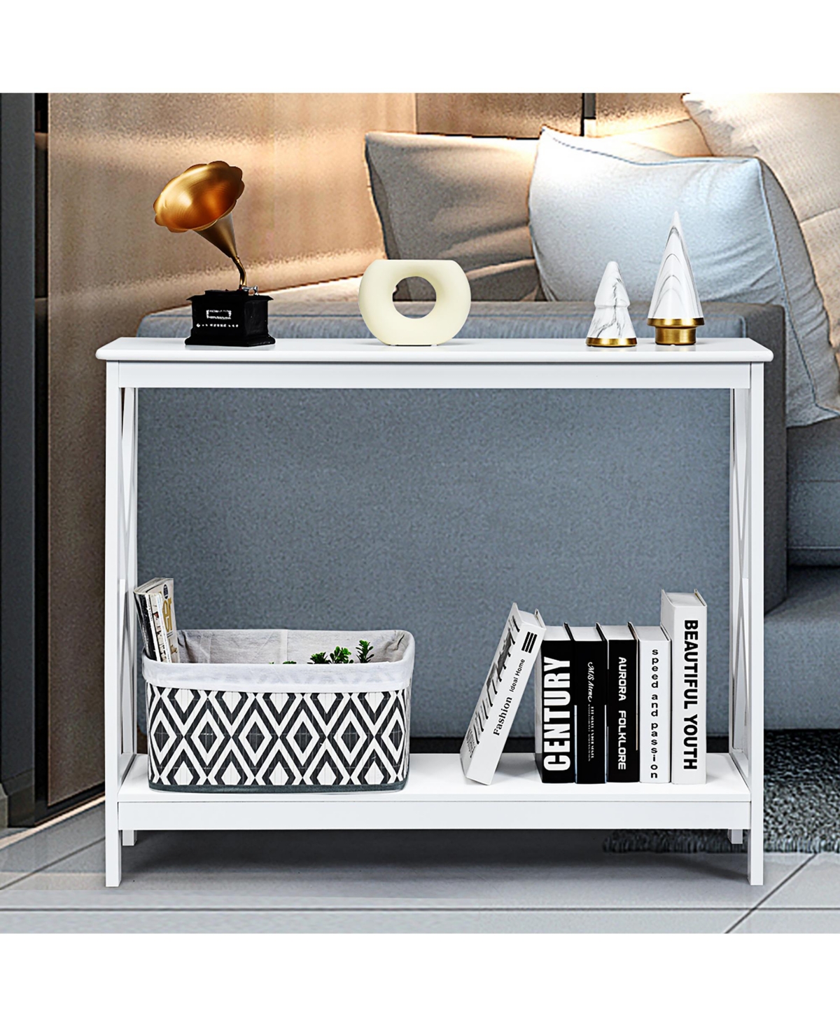 2-Tier Console Table x-Design Bookshelf Sofa Side Accent Table