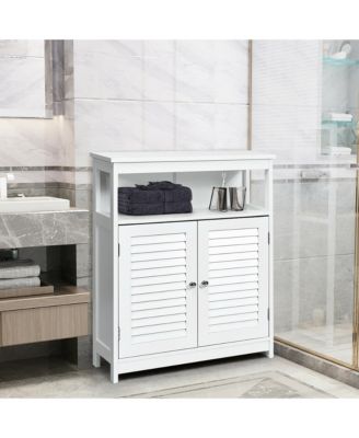 Bathroom Wood Storage Cabinet w/ Double Shutter Door