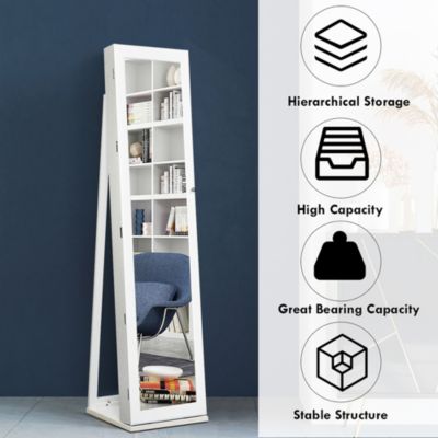 Mirrored Jewelry Cabinet Lockable Standing Storage Organizer W/ Shelf