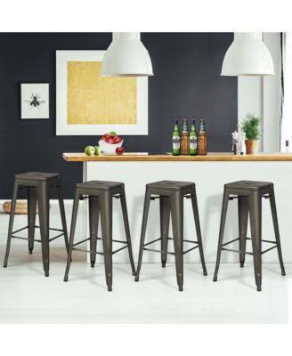 Set of 4 High Back Metal Stool 30'' Seat Bar Height