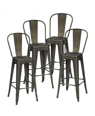 Set of 4 High Back Metal Stool 30'' Seat Bar Height