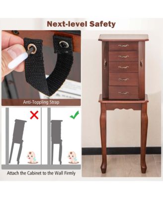 Jewelry Cabinet Storage Chest Stand Organizer Wood Box for Home Walnut