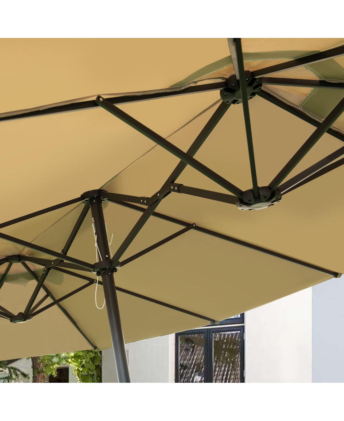 Costway Market Outdoor Umbrella Double-Sided Twin Patio Umbrella with Crank -khaki