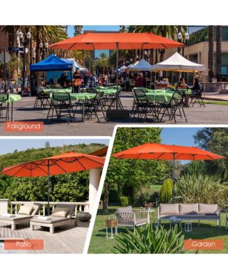 15FT Double-Sided Twin Patio Umbrella Sun Shade Outdoor Crank Market Base