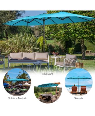 15FT Double-Sided Twin Patio Umbrella Outdoor Market W/ Crank & Base