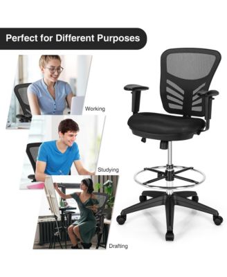 Mesh Drafting Chair Office Chair w/Adjustable Armrests & Foot-Ring