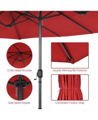 15FT Double-Sided Twin Patio Umbrella Sun Shade Outdoor Crank Market Base