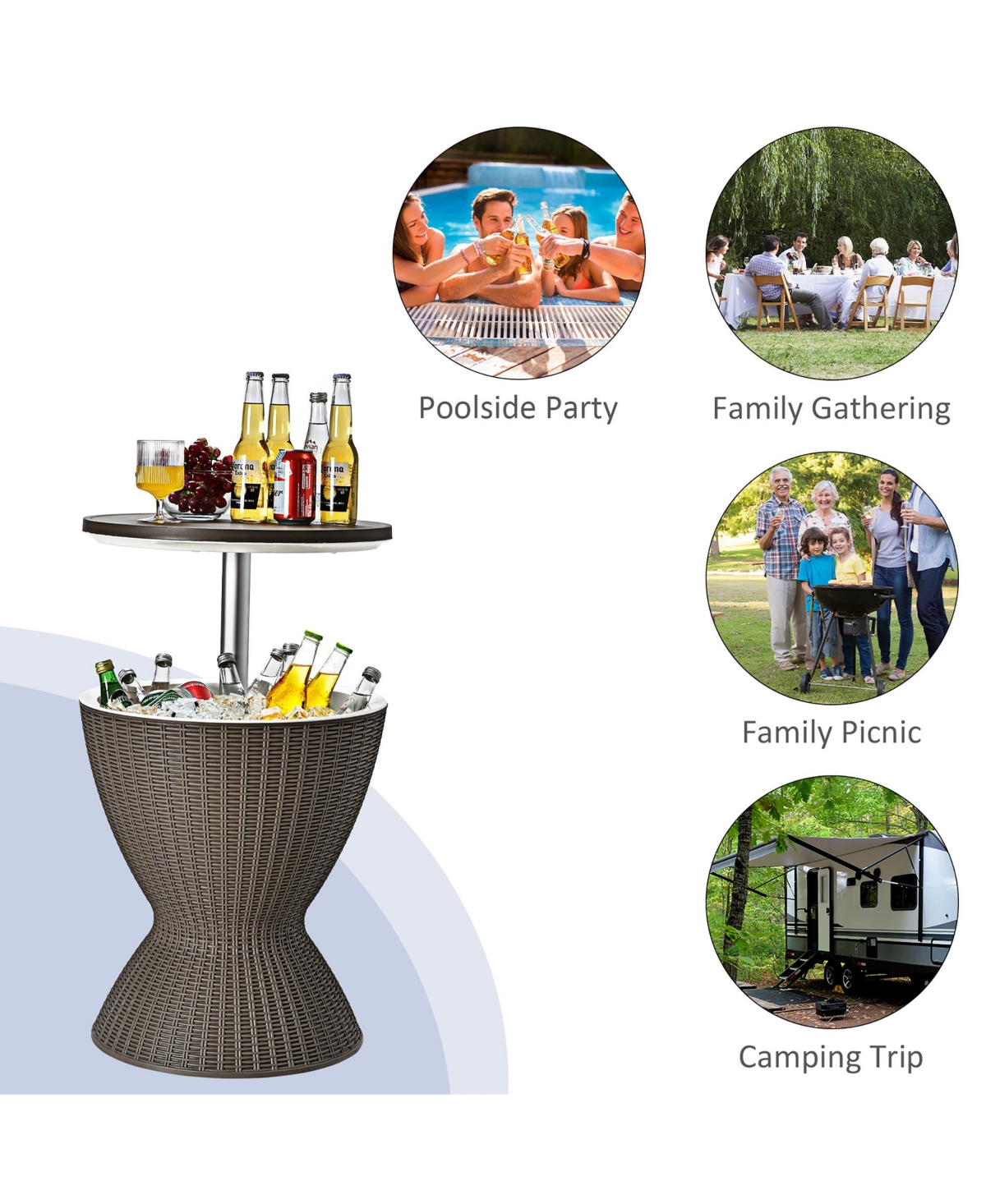 Costway Gallon 3 in 1 Patio Rattan Cooler Bar Table Adjust Ice Bucket