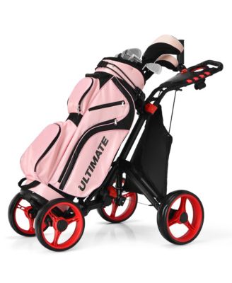 Folding 4 Wheels Golf Push Cart W/Bag Scoreboard Adjustable Handle
