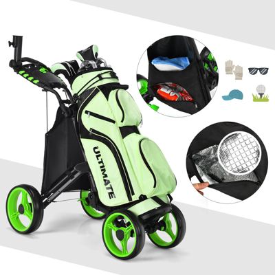 Folding 4 Wheels Golf Push Cart W/Bag Scoreboard Adjustable Handle