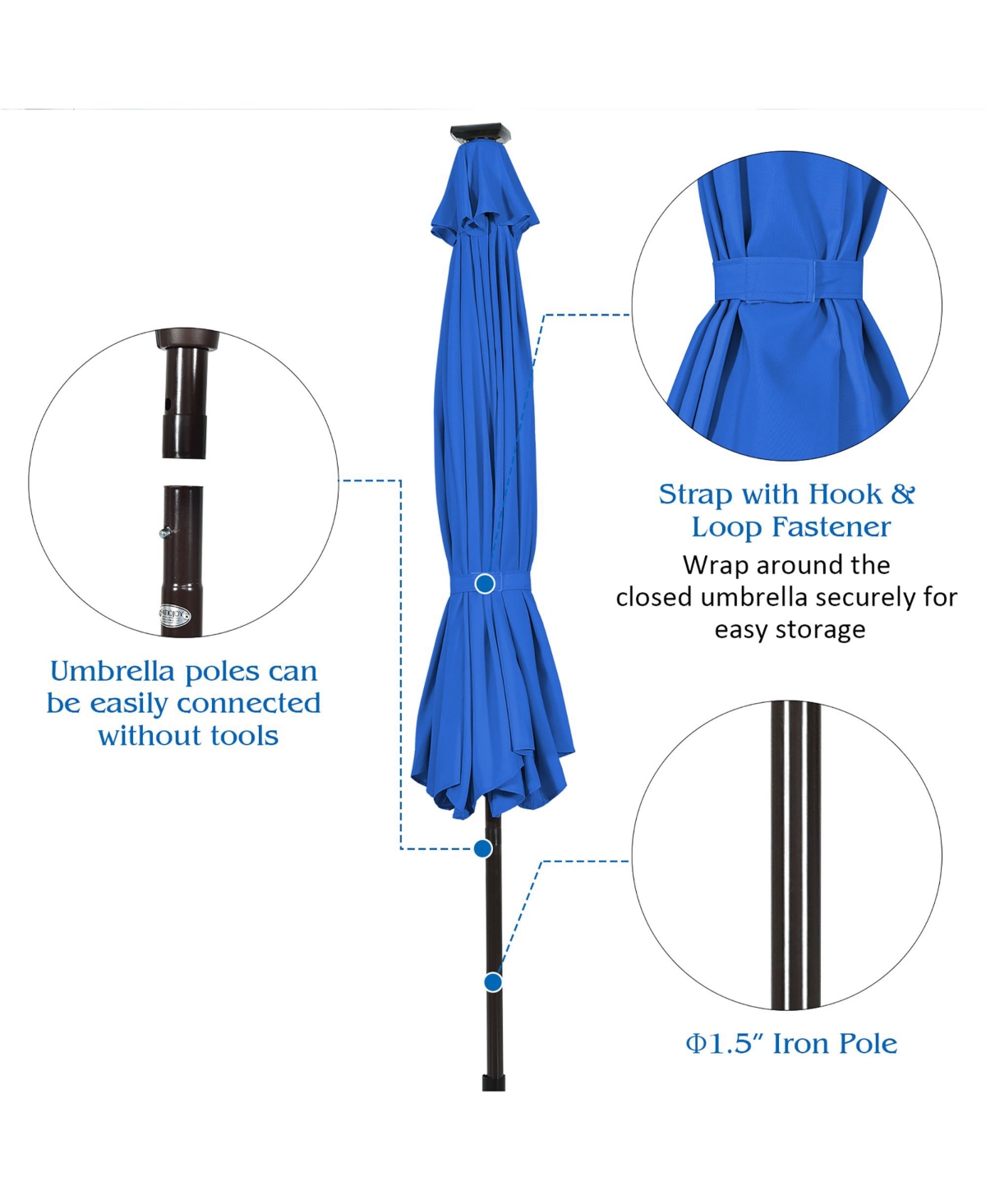10' Solar Led Lighted Patio Market Umbrella Shade Tilt Adjustment