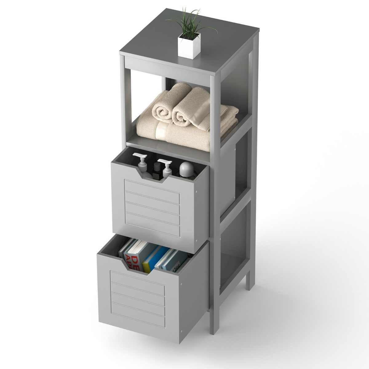 Costway Bathroom Wooden Floor Cabinet Multifunction Storage Rack Stand Organizer