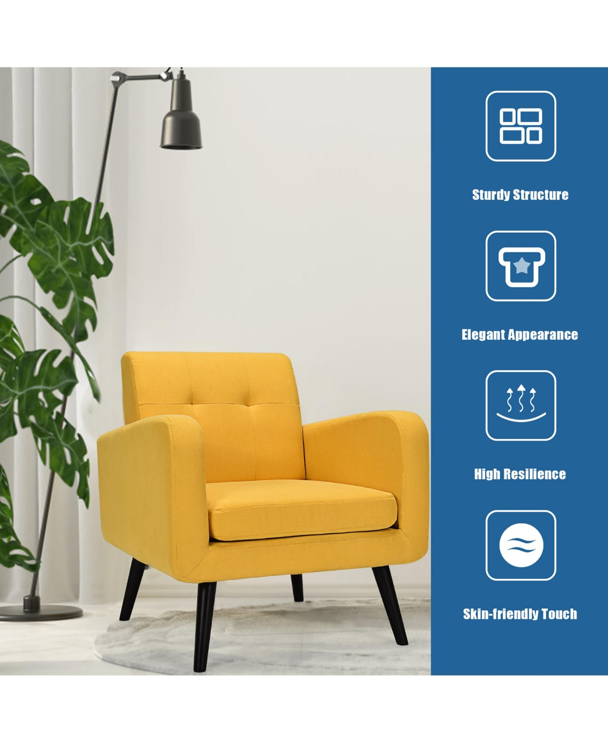 Costway Mid Century Accent Chair Fabric Arm Chair Single Sofa