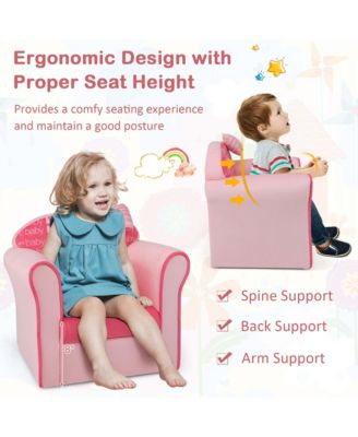 Single Piece Solid Wood Kids Cute Pink Bow Sofa Children Couch Toddler Upholstered Armchair