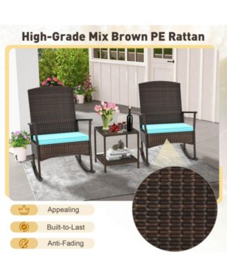 3 Piece Patio Rocking Set Wicker Rocking Chairs with 2-Tier Coffee Table