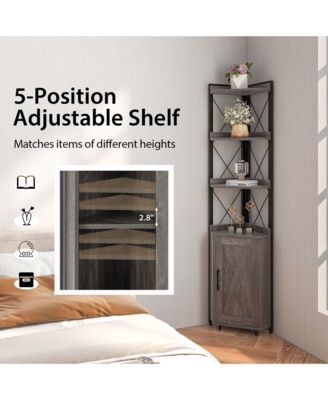 19" Metal, MDF, Engineered Wood 6-Tier Corner Bookshelf with 5-Level Adjustable Shelf & Anti-Tipping Kits