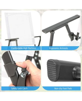 4pcs Patio Folding Portable Dining Chairs Metal Frame Armrests Garden