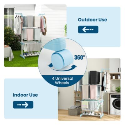 4-tier Folding Clothes Drying Rack with Rotatable Side Wings &amp; Collapsible Shelves