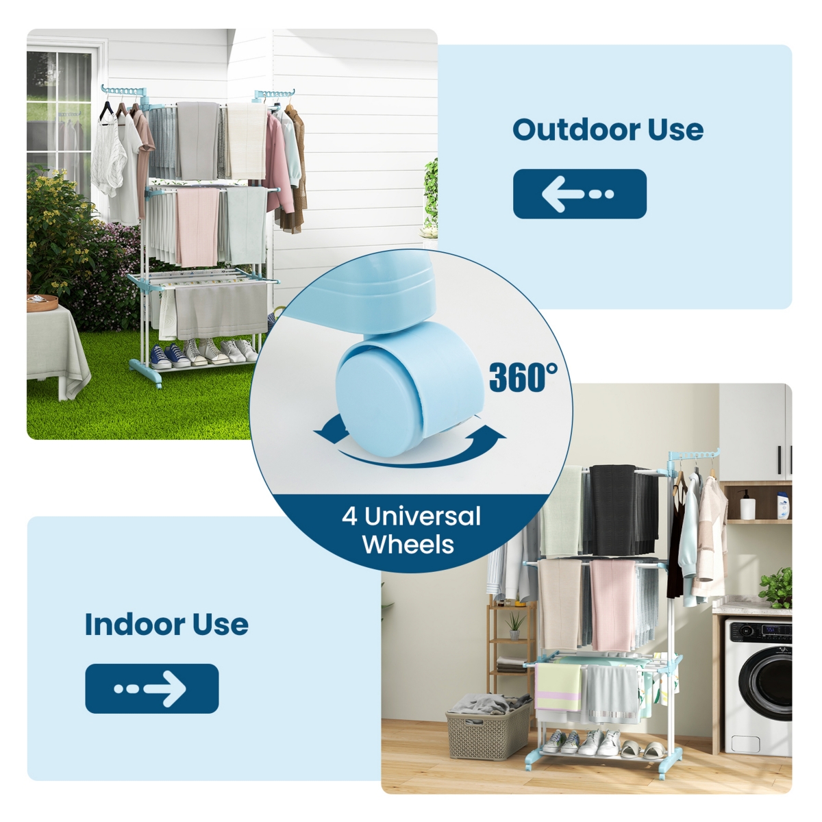 Costway 4-tier Folding Clothes Drying Rack with Rotatable Side Wings & Collapsible Shelves