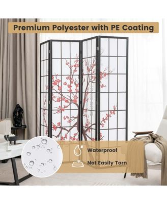 4-Panel Japanese Style Folding Room Divider with Elegant Plum Blossom Design Indoor