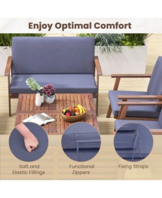 8 PCS Patio Conversation Set Acacia Wood Sofa Coffee Table with Cushioned Seat