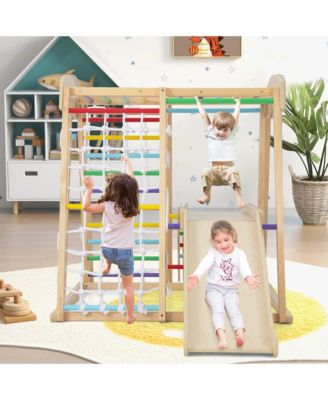 6-in-1 Indoor Jungle Gym Wooden Playground Climber Playset for Kids 1+ Years