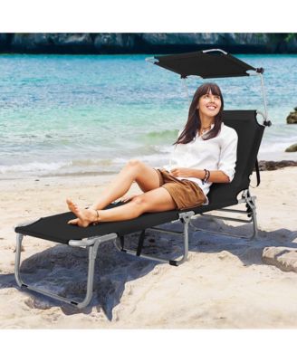 2 PCS Foldable Sun Shading Lounge Chair Adjustable Beach Sunbathing Recliner