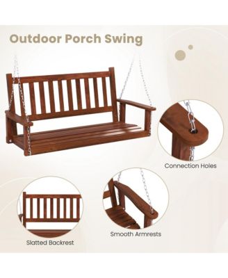 2-Person Wooden Outdoor Porch Swing Heavy Duty Patio Hanging Bench Chair