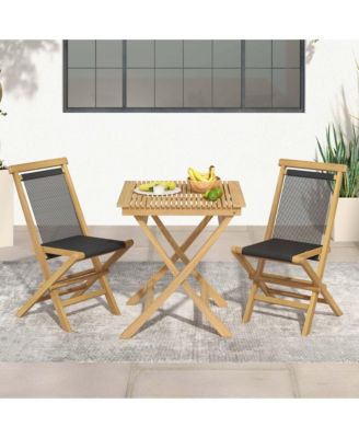 2 PCS Patio Folding Chairs with Woven Rope Seat & Back Solid Teak Wood for Porch