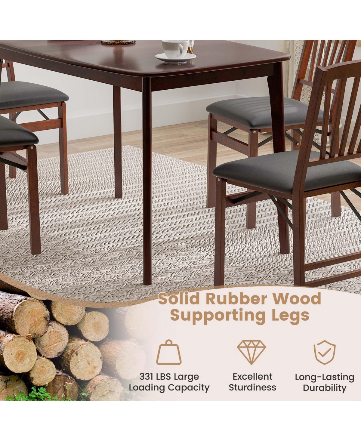 Costway Wooden Dining Table Rectangular Farmhouse Kitchen with Solid Rubber Wood
