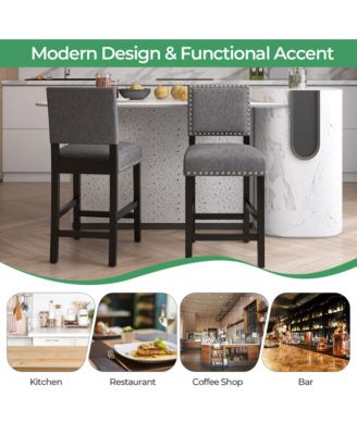 Set of 2 Bar Height Chairs with Solid Rubber Wood Frame & Adjustable Foot Pads