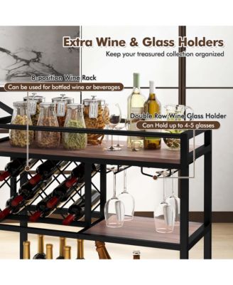 3-tier Bar Cart on Wheels Home Kitchen Serving Cart with Wine Rack & Glass Holder