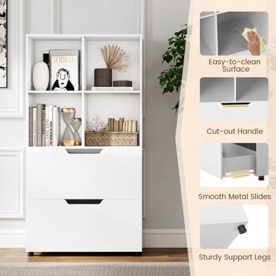 Bookcase with 2 Drawers 4-Tier Open Bookshelf with 4 Storage Cubes for Home Office