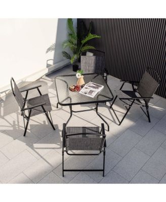 Patio Folding Dining Chairs Set of 4 with Cozy Seat Fabric & Heavy-Duty Metal Frame