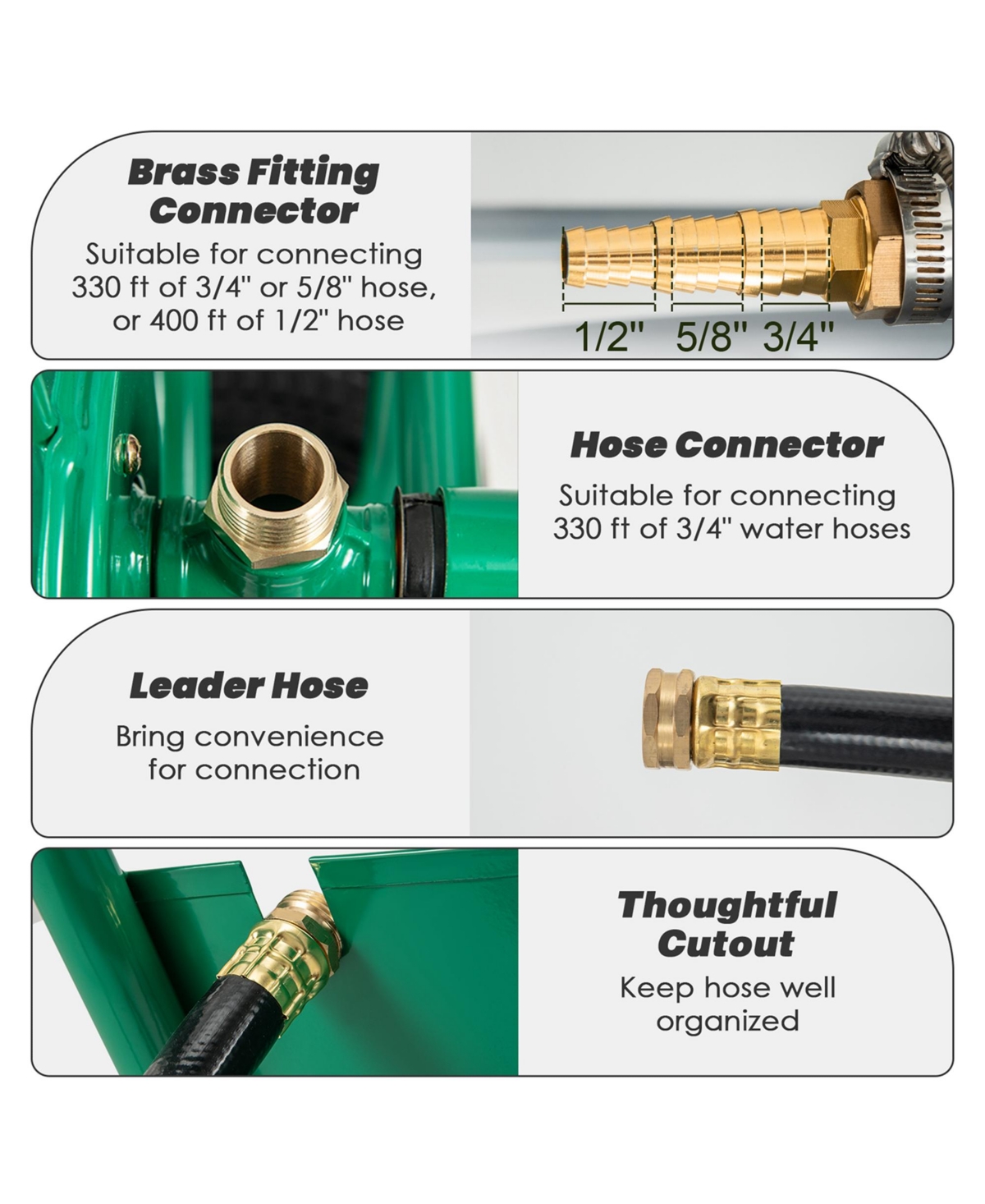 Garden Hose Reel Cart Holds 330ft of 3/4"or 5/8" Hose 400ft of 1/2" Hose