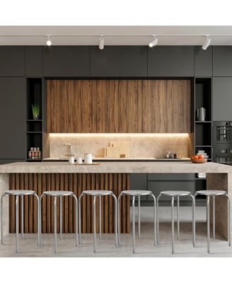 Set of 6 Stackable Metal Stool Set Daisy Backless Round Top Kitchen