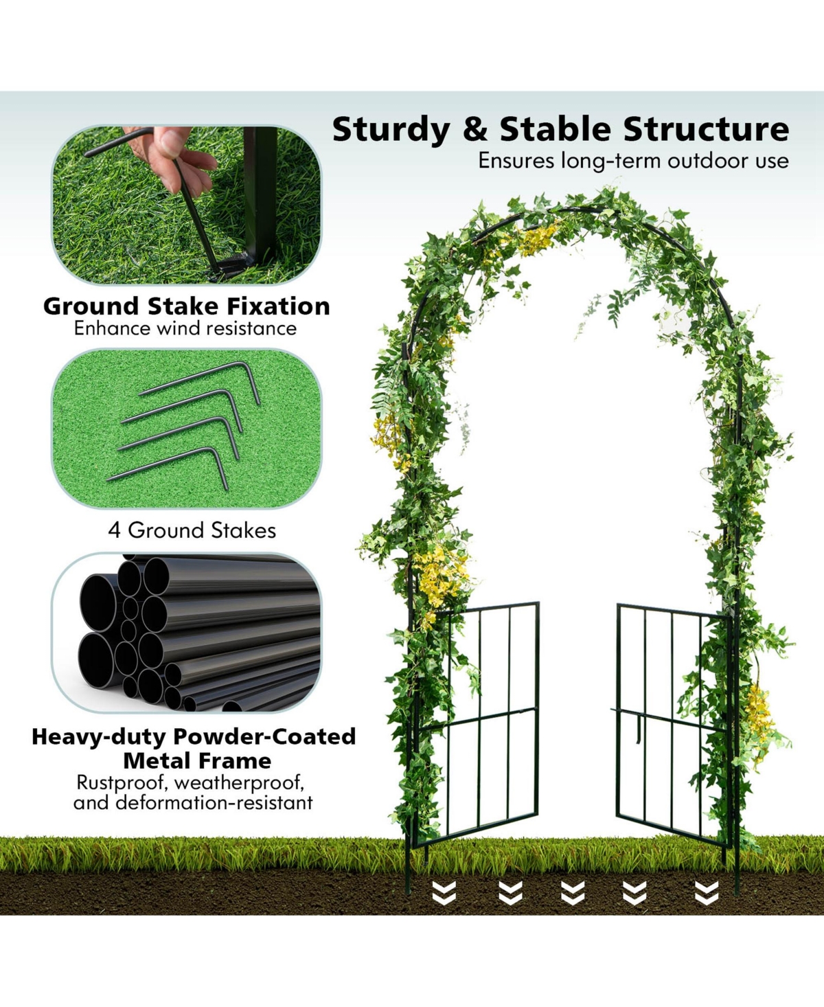 Costway Garden Arch Arbor Trellis with Gate 7.5 Patio Archway Pergola for Wedding