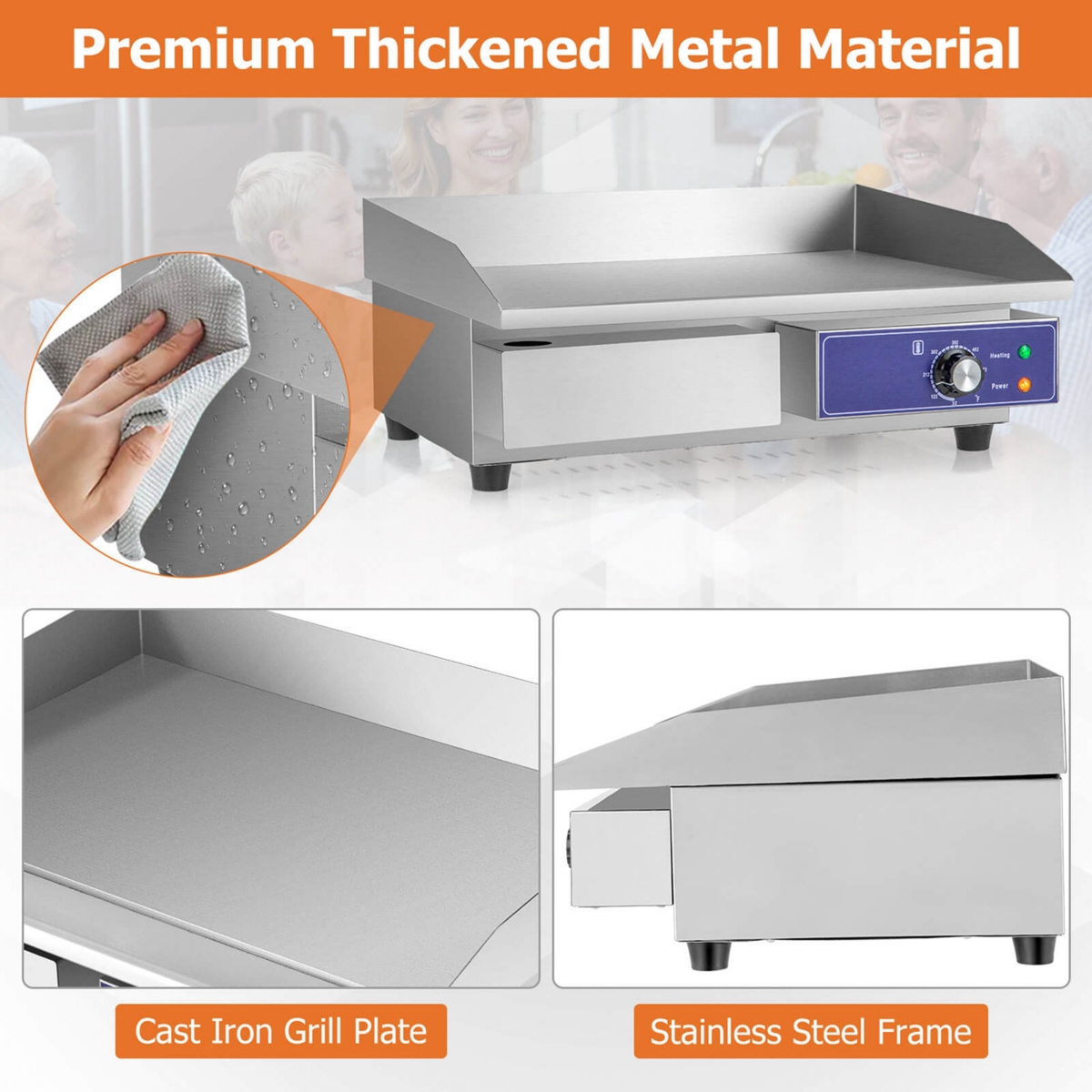 Costway 22'' Commercial Electric Griddle 110V 2000W Flat Top Countertop Grill 122 -572