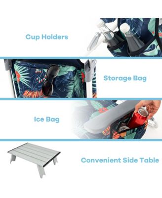 2-Pack Folding Backpack Beach Chair Table Set 5-Position Outdoor Reclining Chair