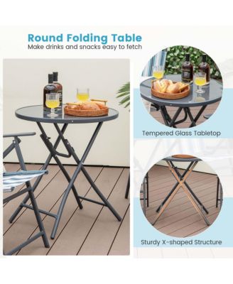 3pcs Patio Folding Dining Table Chair Set Heavy-Duty Metal Portable Outdoor