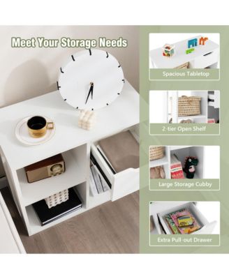 3-Cube Bookcase Organizer with 2-tier Wooden Storage Shelf & Pull-out Drawer