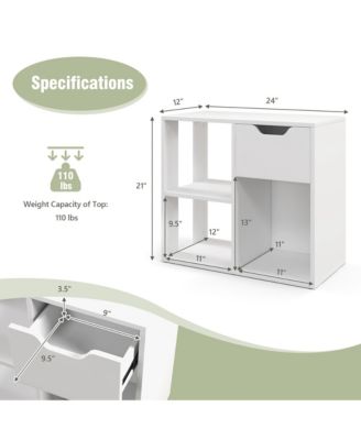 3-Cube Bookcase Organizer with 2-tier Wooden Storage Shelf & Pull-out Drawer