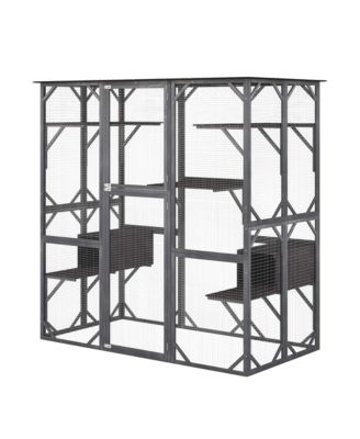 Large Wooden Cat House 71'' Indoor Outdoor Weatherproof Catio Kitten Enclosure