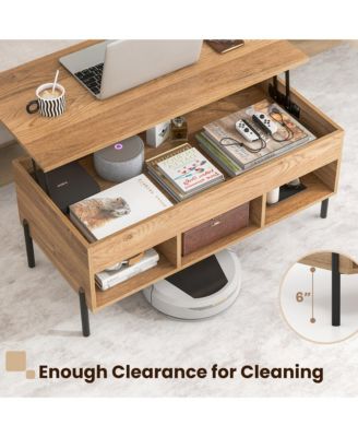 Lift Top Coffee Table with Storage Compartment & 3 Open Cubbies