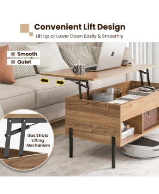 Lift Top Coffee Table with Storage Compartment & 3 Open Cubbies