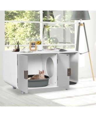 Cat Litter Box Enclosure Furniture Hidden Cat Washroom with Rubber Wood Legs