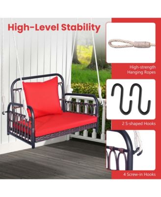 Patio Hanging Rattan Basket Chair Swing Hammock Chair with Seat Cushion