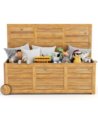48 Gallon Acacia Wooden Patio Storage Deck Box Outdoor Storage Box with Wheels