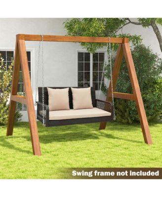 Patio Wicker Porch Swing 2-Person Hanging Loveseat Bench Chair with Cushions