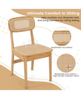 Rattan Accent Chairs Set of 2 Bamboo Frame Cane Woven Backrest &Seat Dining Room